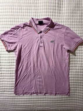 Diesel 55 (55DSL) Men's Thulian Pink Polo Shirt with Stripe Trim
